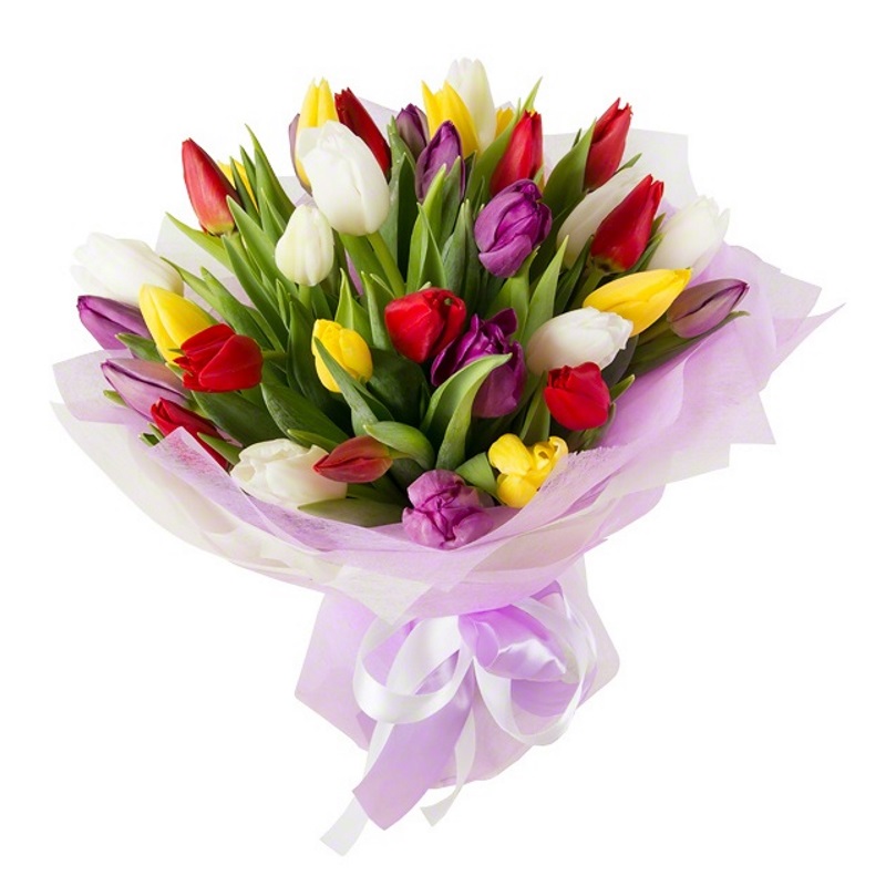 Букет из разноцветных тюльпанов "Романтика"